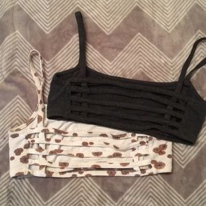2 cage bralettes - Dark Grey & White w Sunflowers